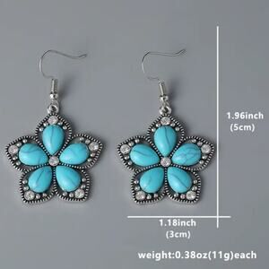 Turquoise & Zircon Flower Hook Earrings Western Fashion Valentine's Birthday NEW